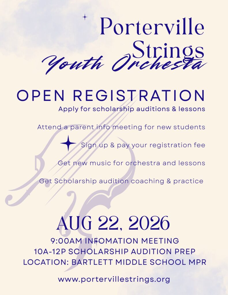 ENGLISH Porterville Strings Youth Orchestra Flier 2026-27